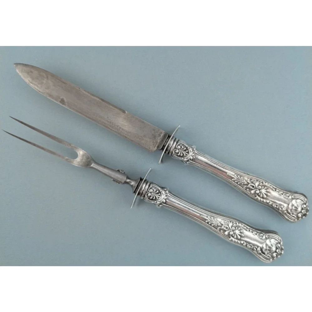 Gorham Sterling Silver Carving Set 2 Piece Knife and Fork New Queens Pattern